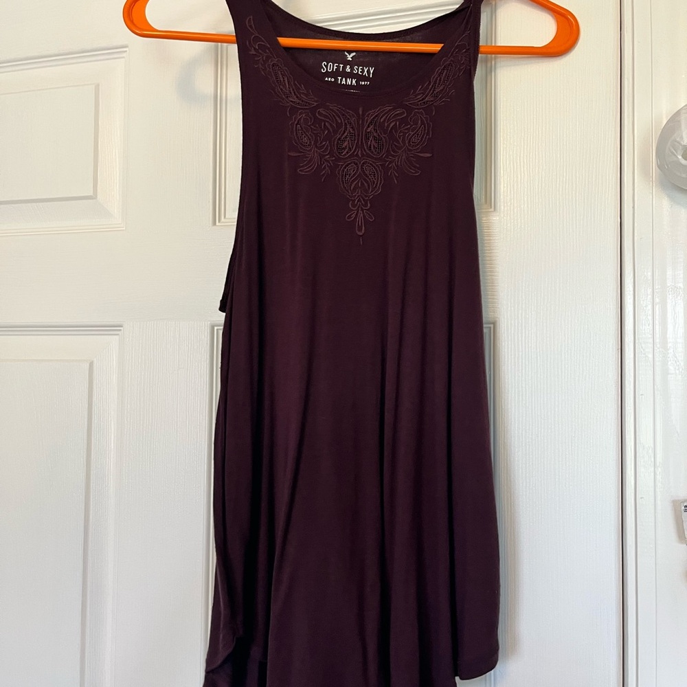 American Eagle Outfitters Deep Purple Embroidered Tank